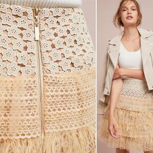 BRONX & BANCO Anthropologie | Lace Embroidery Feather Beige Tiered Skirt ⚠️ Read